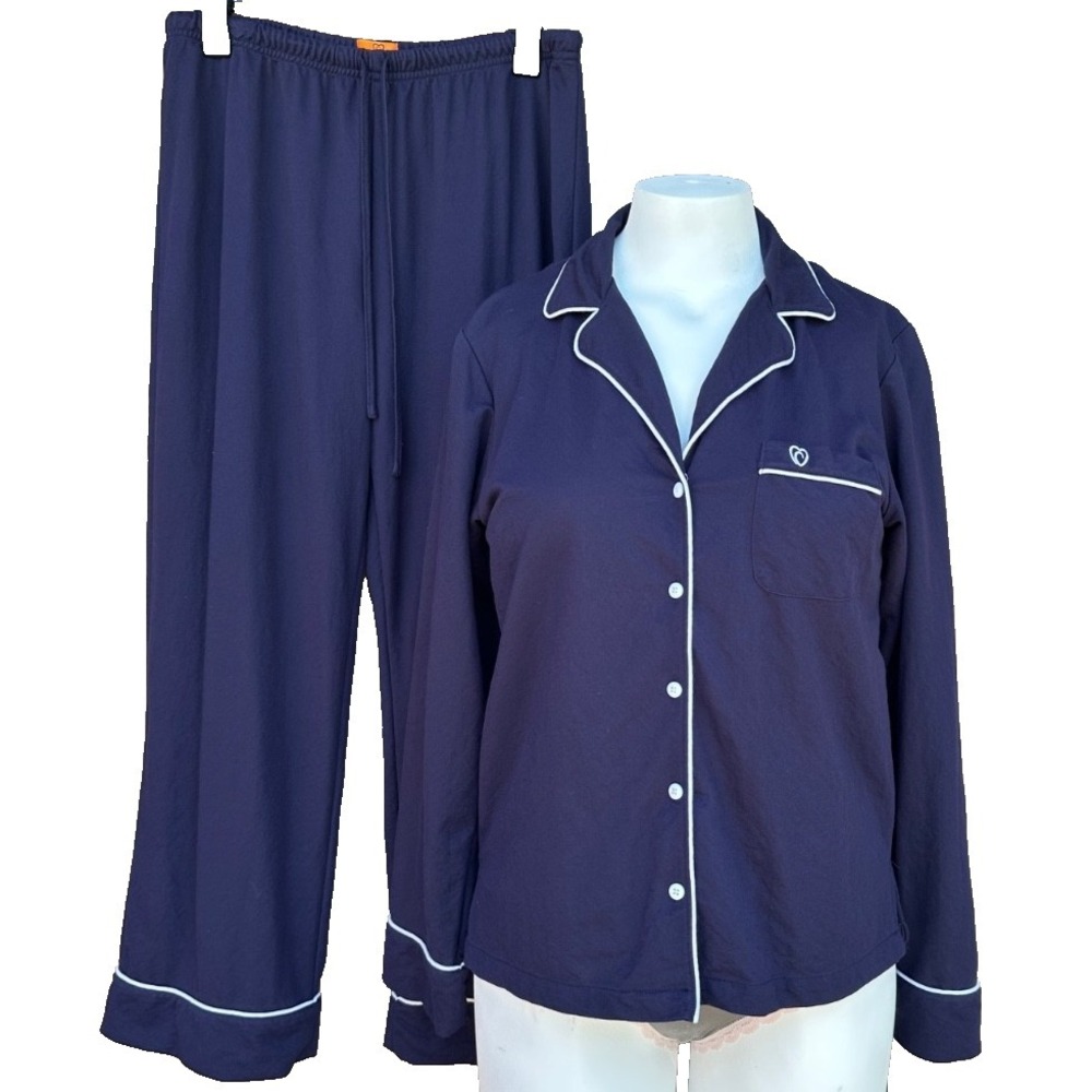 Mary Crafts Pajama Set M Navy 2pc Button Front Long Sleeve Loungewear Capsule